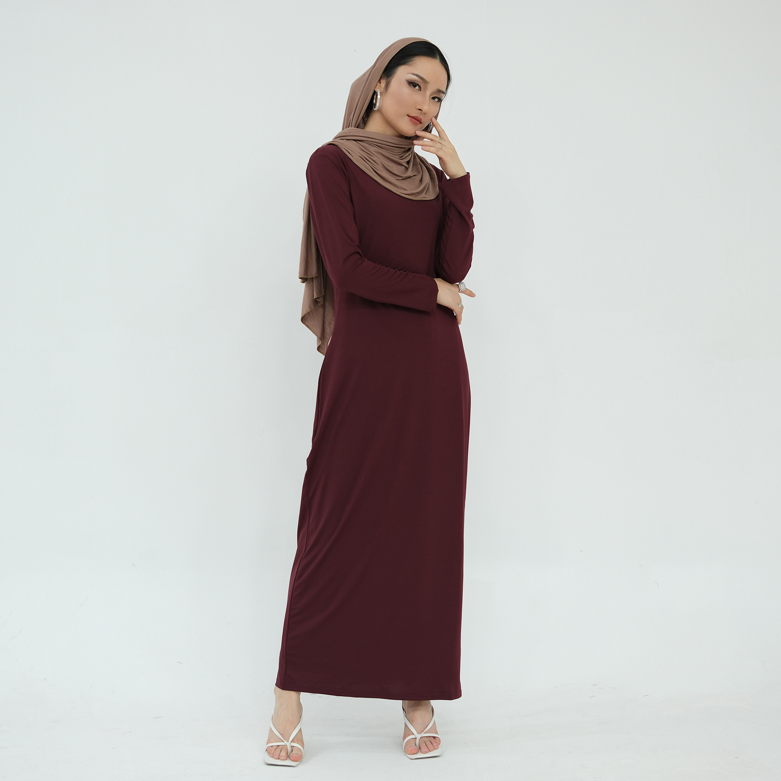 Plain Long Inner Dress Muslim Women Solid Color Abaya Kaftan Maxi Dress Islamic