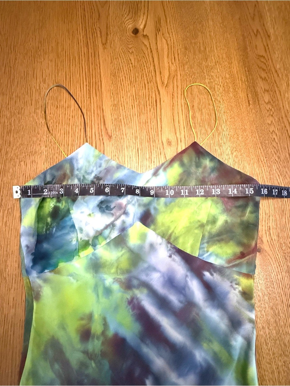 Upstate 100% Silk Midi Slip Dress Green Blue Abstract Tie Dye Size M