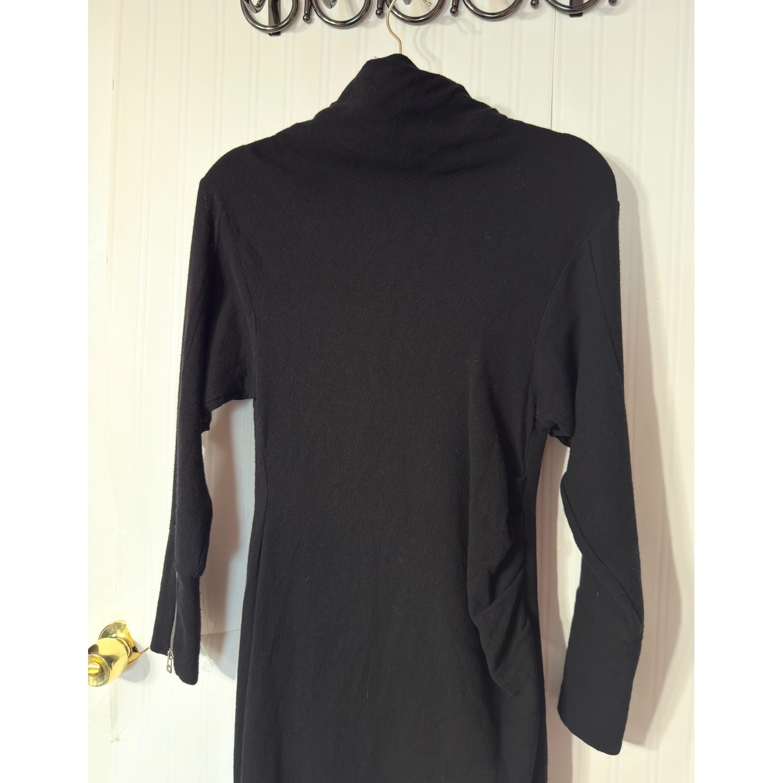 Zara Black Knit Full Zip Back Midi Dress Long Sleeve Mock Neck NWT Small