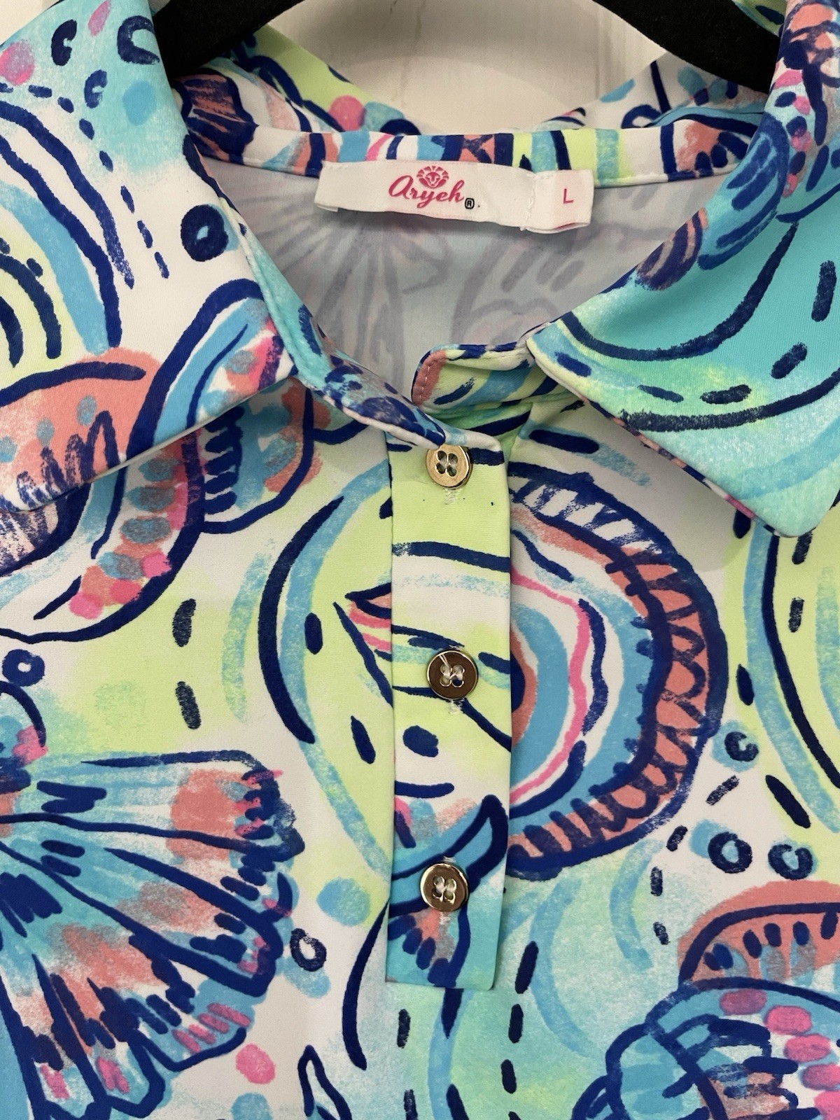 Aryeh Women’s Nautical Sea Shells Dress Sz Large Sleeveless Blue Green