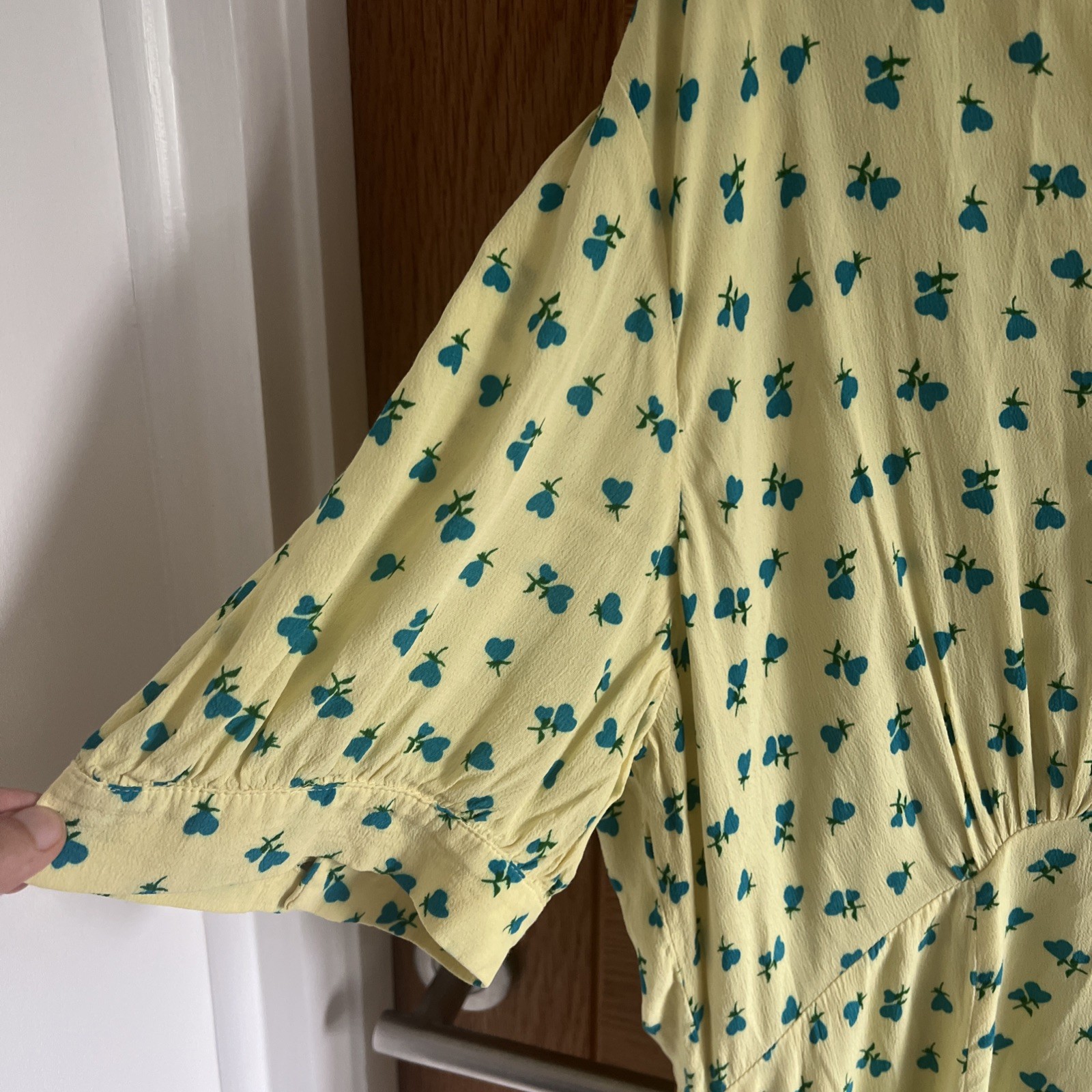 Marks & Spencer X Ghost Ditsy Print Tea Dress Size 18 Butter Yellow Blue Heart