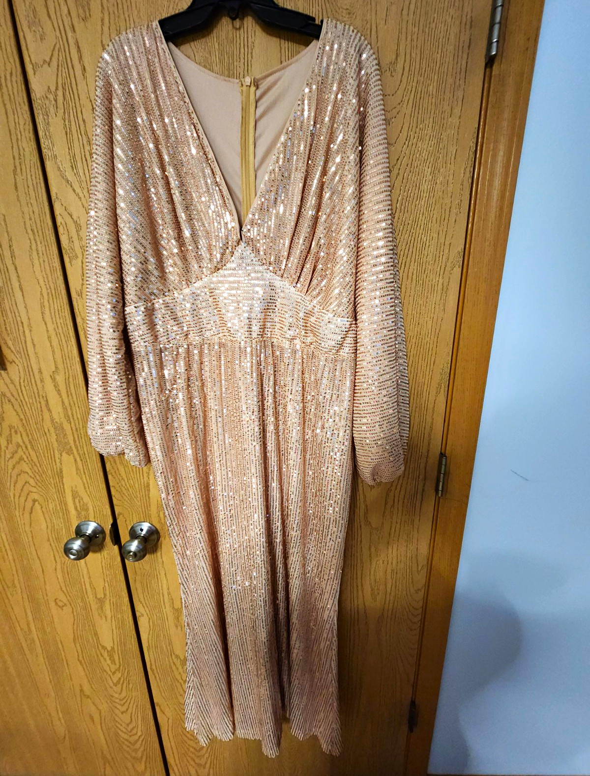 SHEIN Curve Size 3XL Gold Sequin Maxi Dress V-Neck Long Sleeve Lined Zip