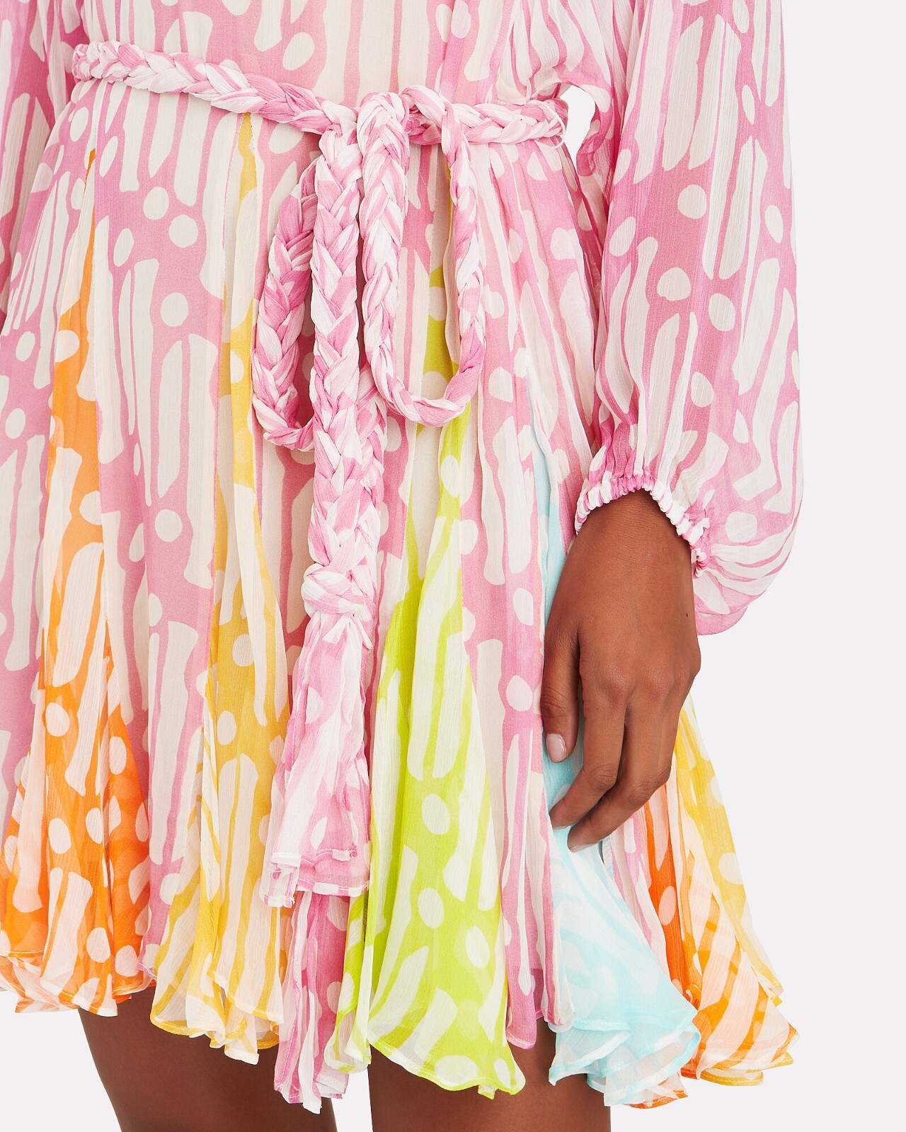 NEW NWT $525 RHODE “Ella” chiffon mini dress in pink multicolor sz M