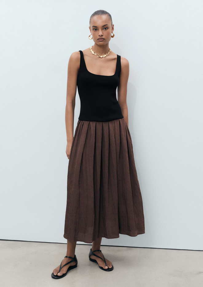 NWT MANGO MNG BLACK CHOCOLATE MIXED-MEDIA A-LINE DRESS SZ S US 4