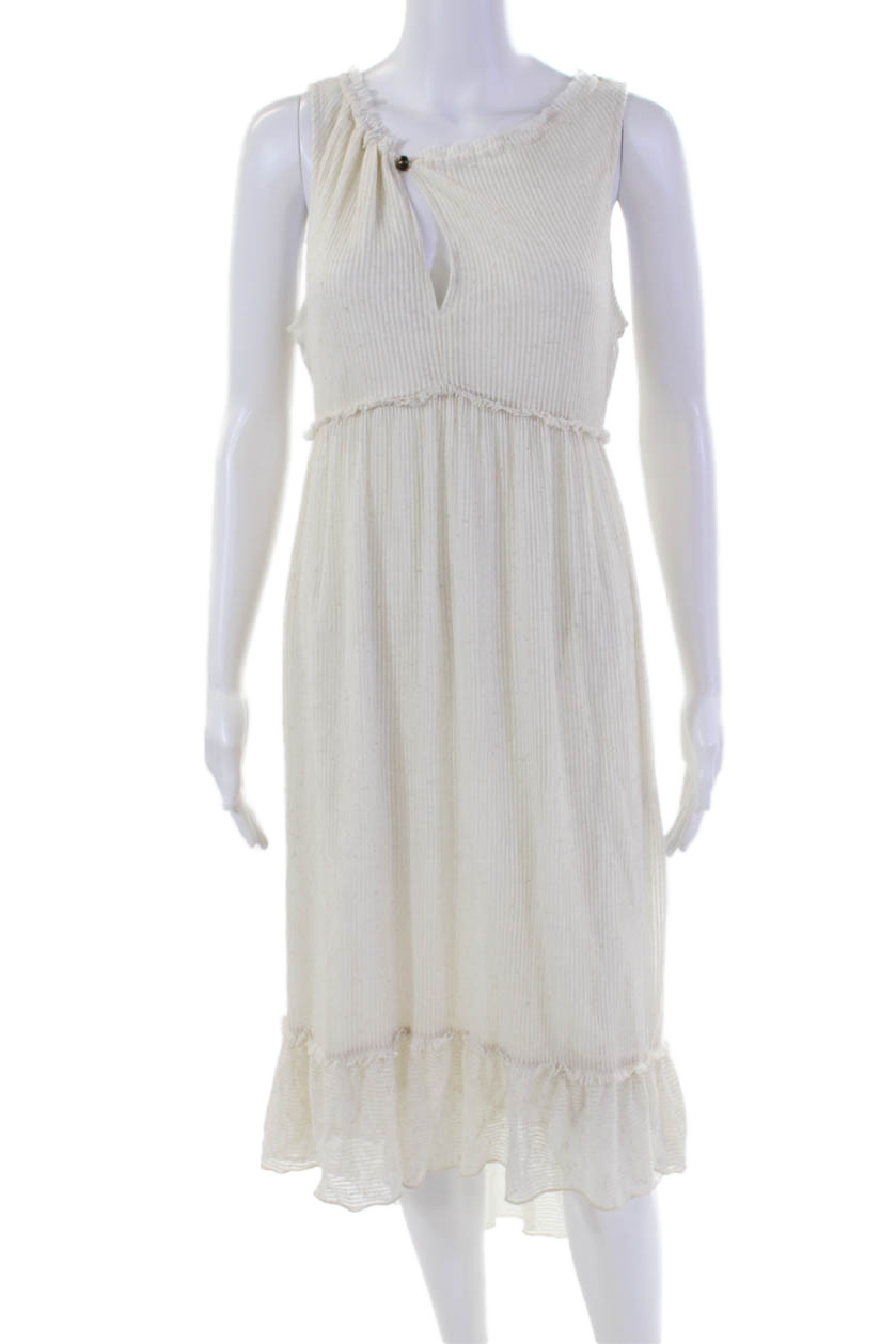 Ella Moss Womens Cream Savannah Striped A Line Ruffle Dress Beige Size M