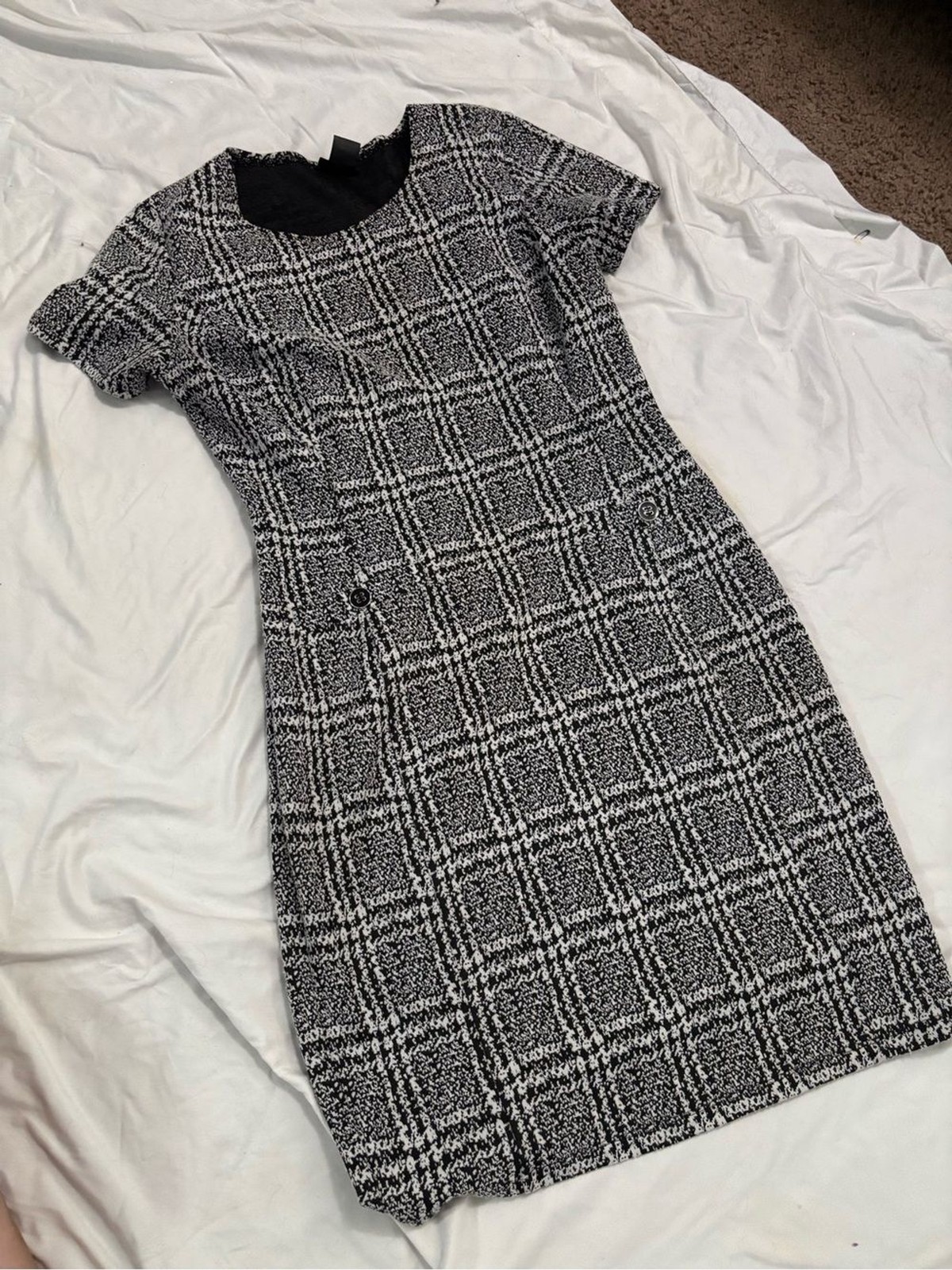 Enfocus Studio Black & White Plaid Midi Sheath Dress