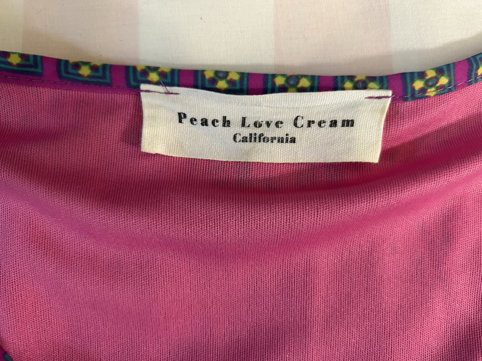 Peach Love Cream Geometric Print Shift Dress Medium Pink Boho 3/4 Sleeve Tribal
