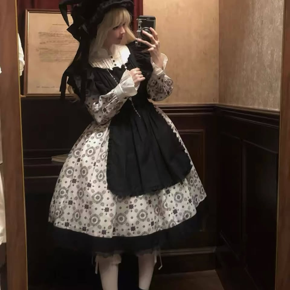 Classic & Maid-Style Gothic Lolita OP Dress Set with Tags | Size S