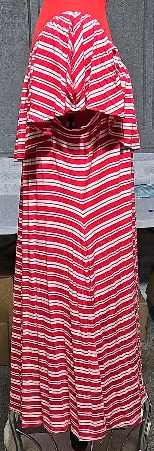 Lane Bryant Red White Striped Midi Shift Dress 14/16 Square Neck Ruffle