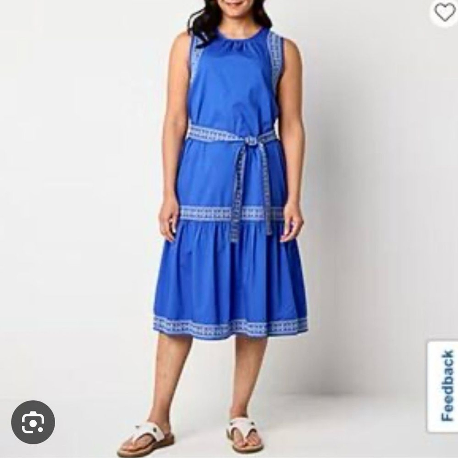 St. John’s Bay Royal Blue Sleeveless Belted Midi Dress 100% Cotton
