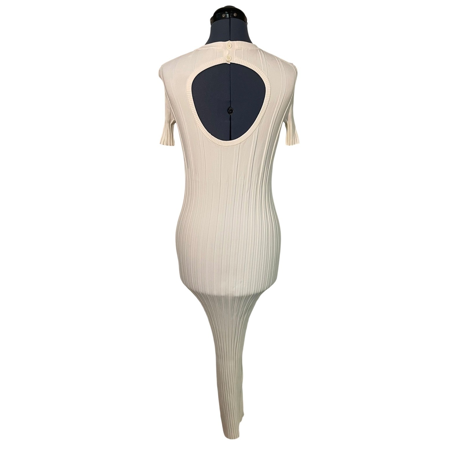 Helmut Lang White Ribbed Knit Keyhole Bodycon Midi Dress Baddie Minimalist XS