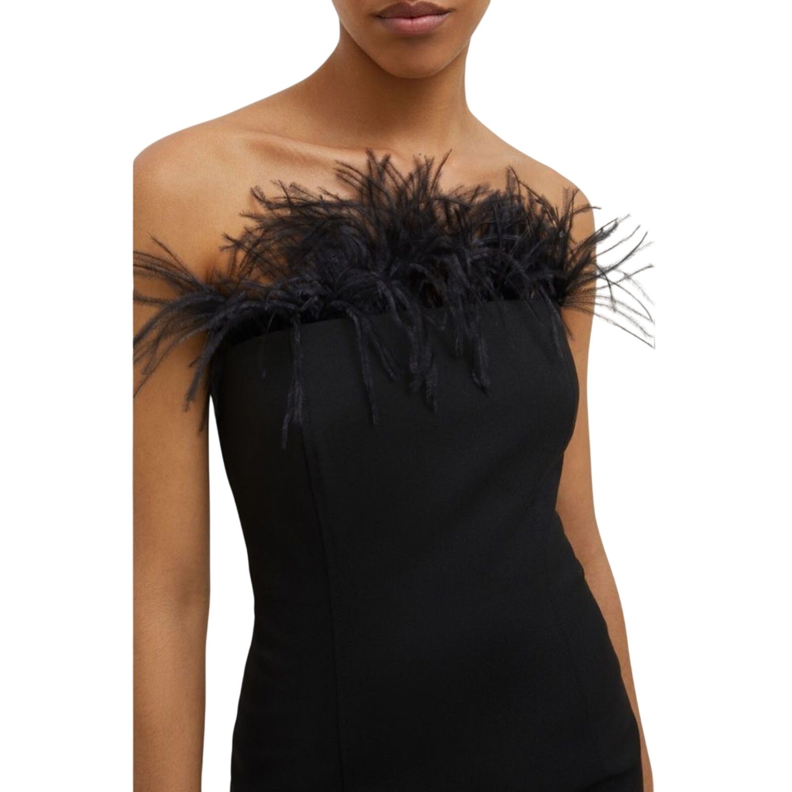 Marcella Lira $490 Black Strapless Dress with removable ostrich feathers Size 2