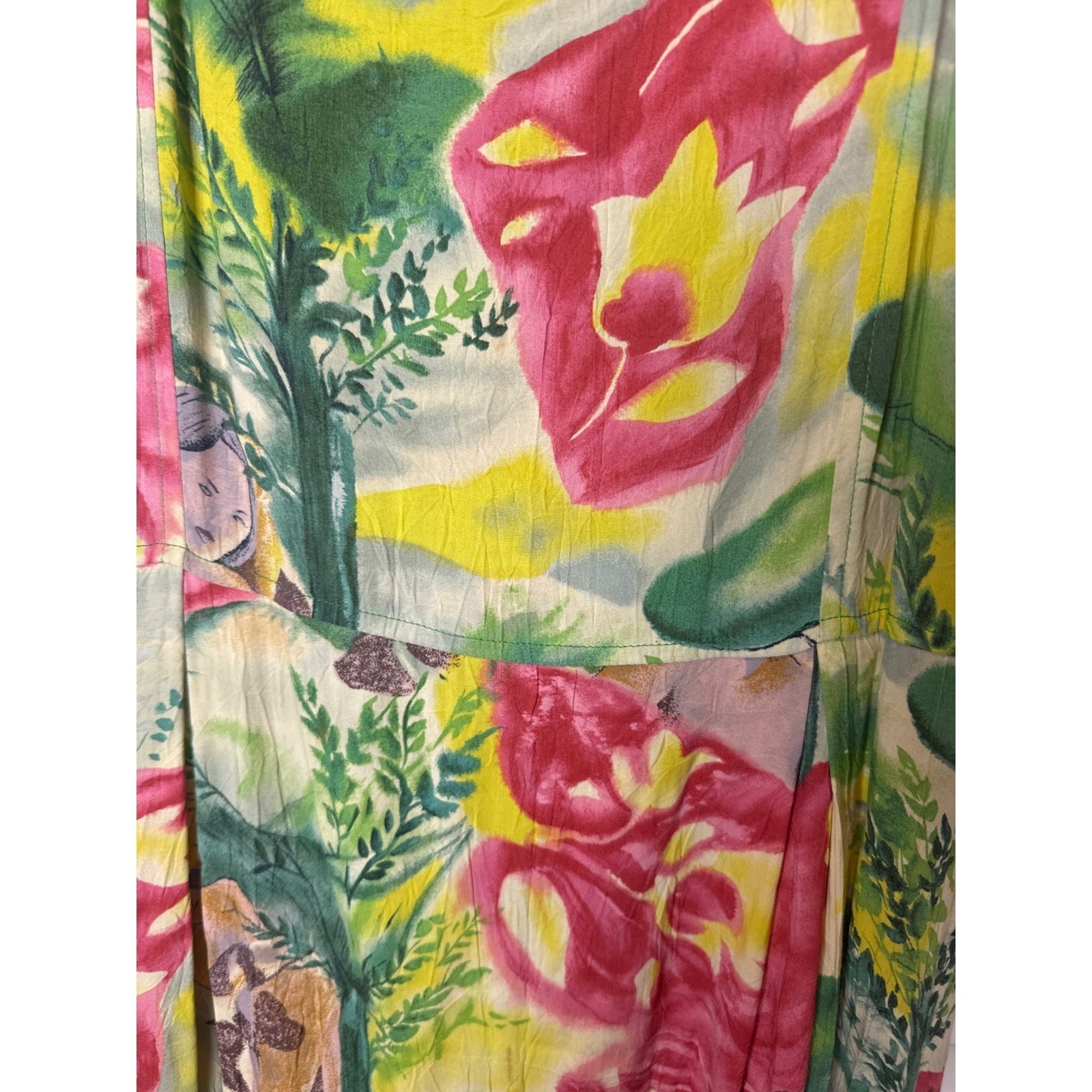 Jams World Womens Large Floral Rayon Sleeveless Maxi Dress Multicolor Tropical