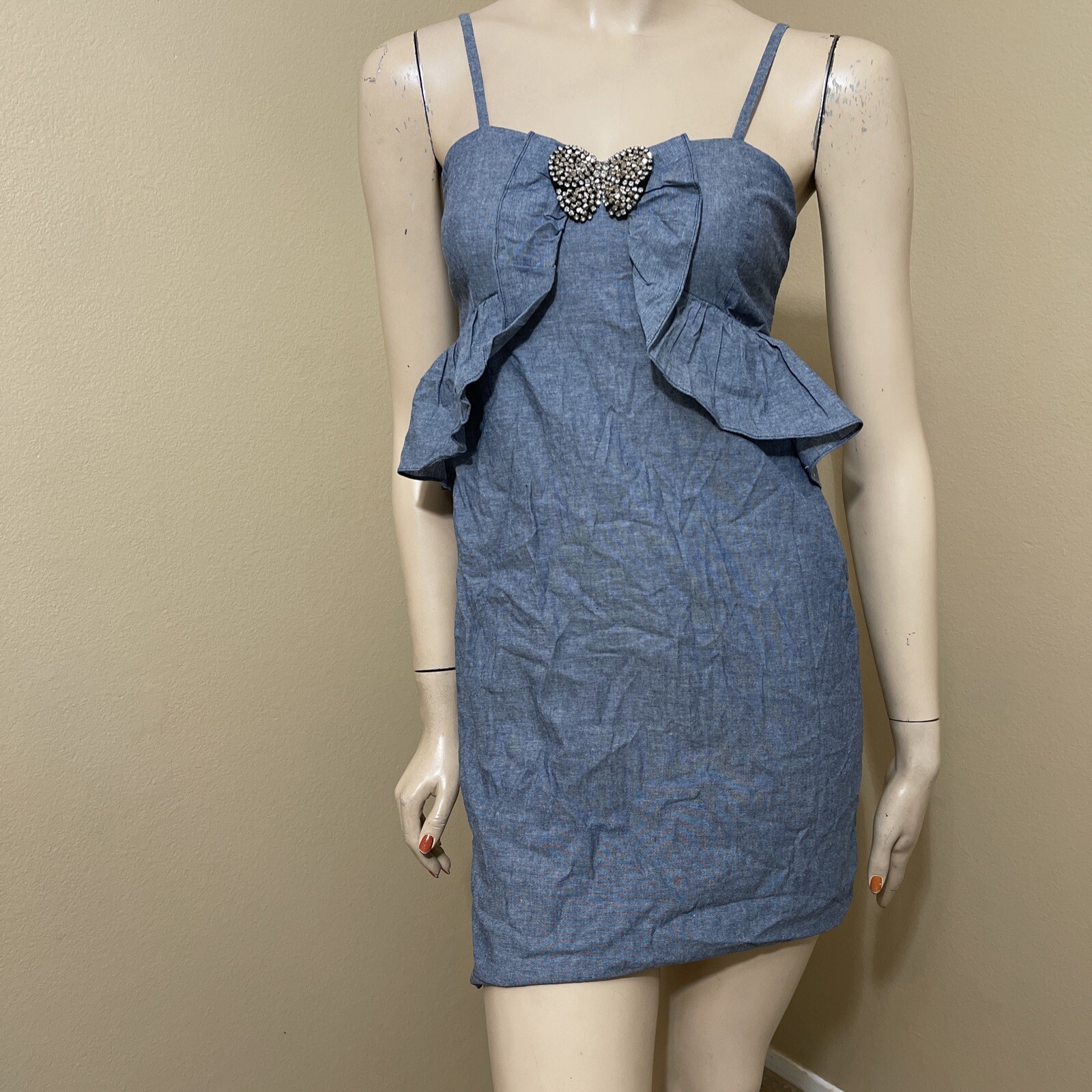 Women’s Grey Cotton Casual Open Stretch Beaded Butterfly Sample Size S Sundress