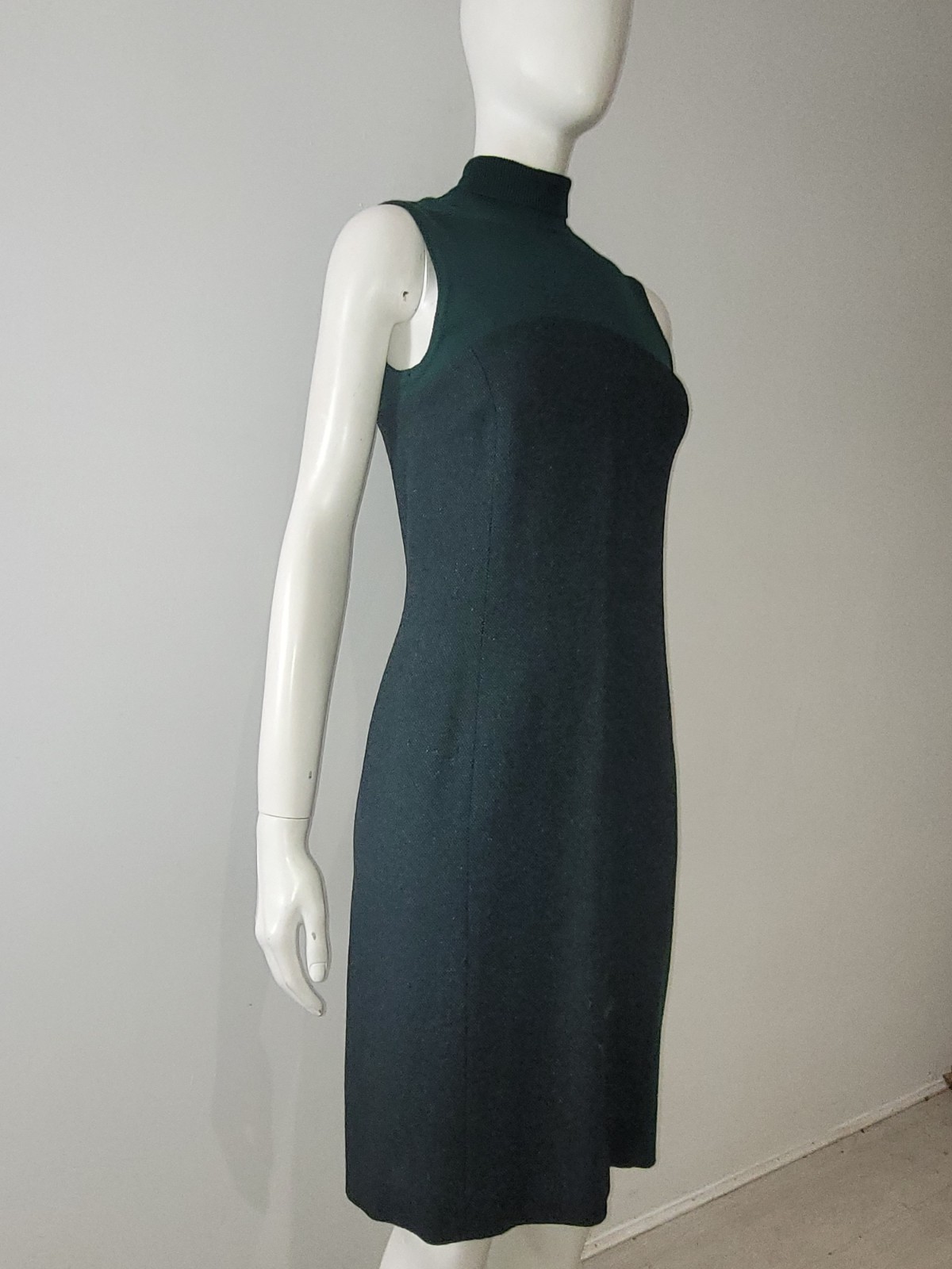 Istante Versace Green Tweed Dress UK 8 10 EU 36 38 Wool Blend Pencil Fitted
