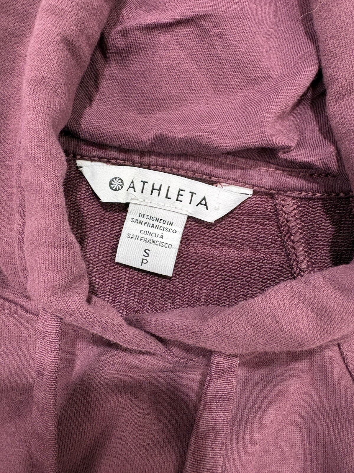 Athleta Short Sleeve Hoodie Sweatshirt Dress Burgundy Maroon Size S Midi Slits