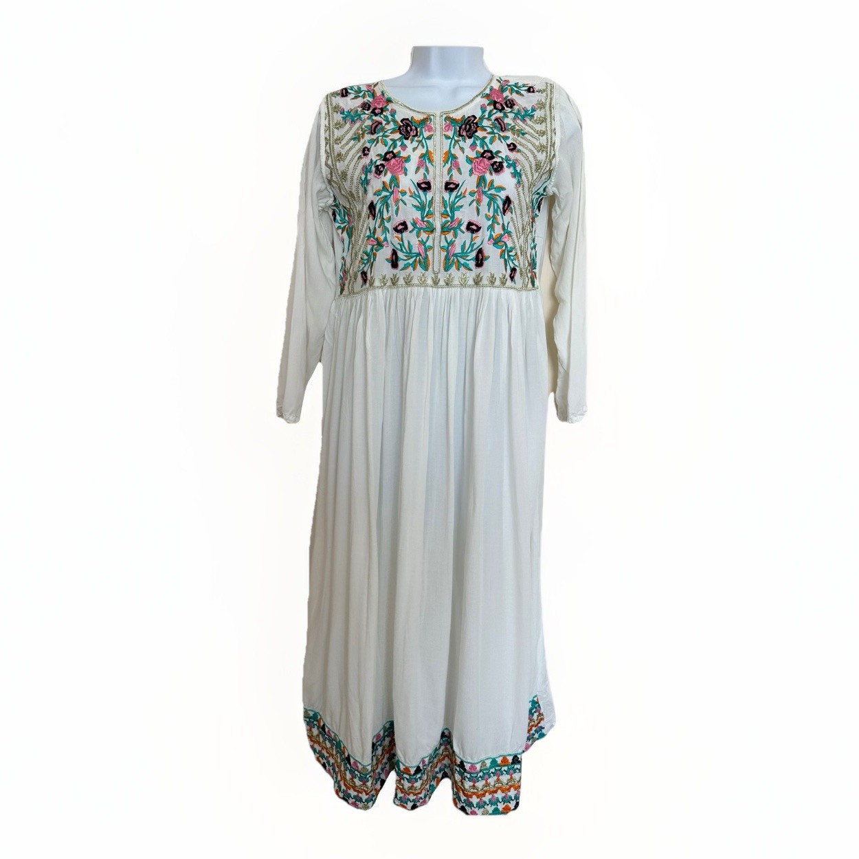 AFGHAN LADIES DRESS FOLK ASIAN SHALWAR KAMEEZ WHITE WOMEN UK 12 S