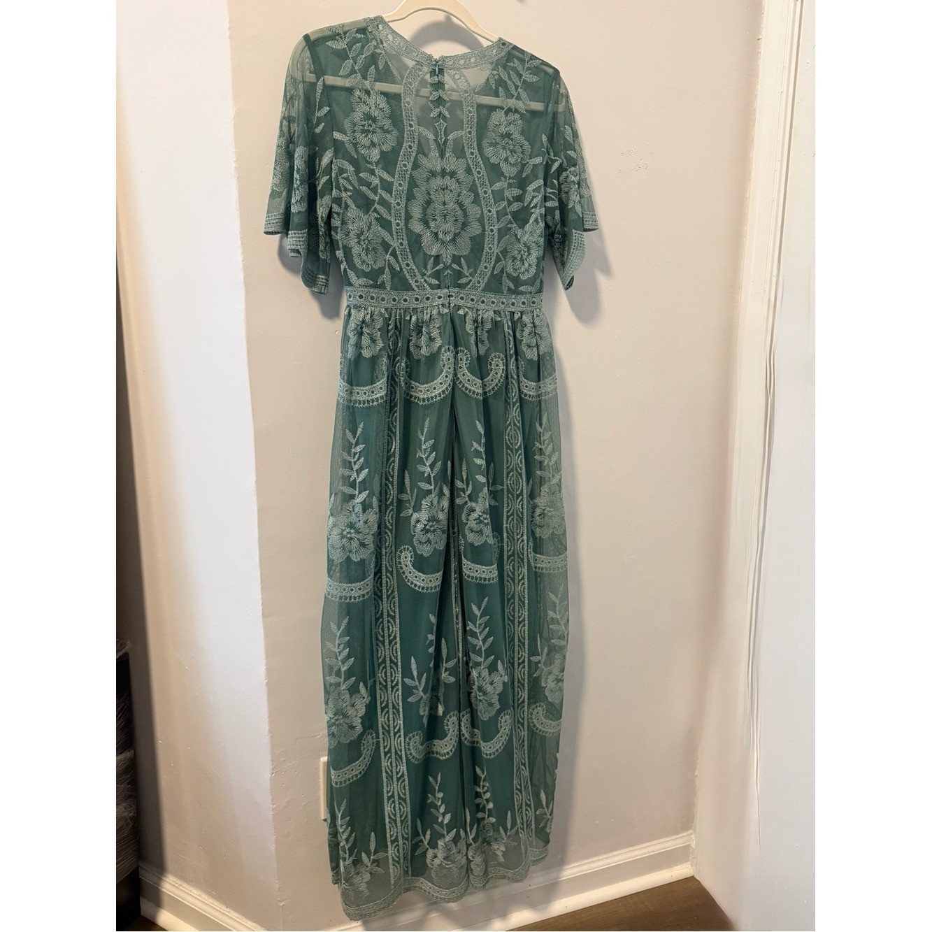 PinkBlush Sage Green Embroidered Lace Maternity Maxi Dress S Romantic Fairycore