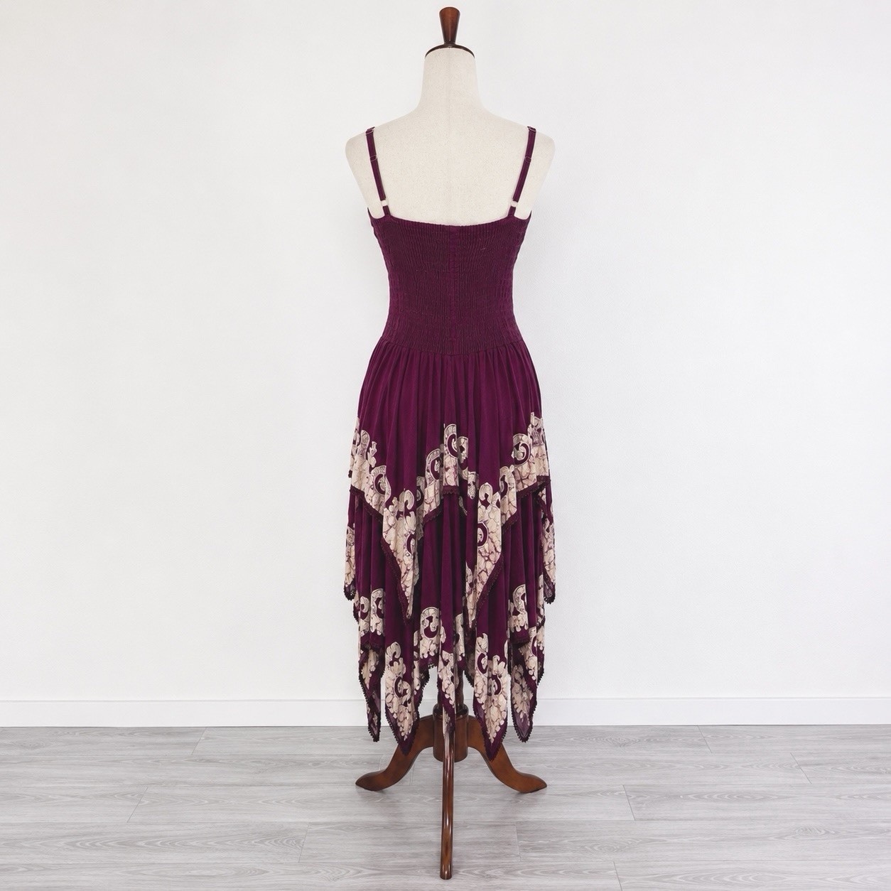 Advance Apparels Dress Womens One Size Burgundy Smocked Tiered Artsy Festival