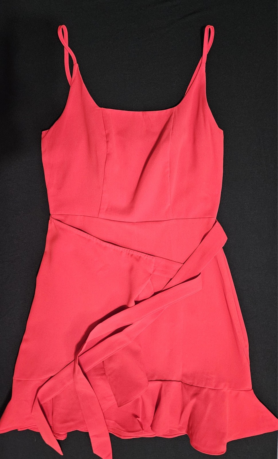 Women’s Red Square Neck Sleeveless Slip Dress 6 Adjustable Straps Ruffle