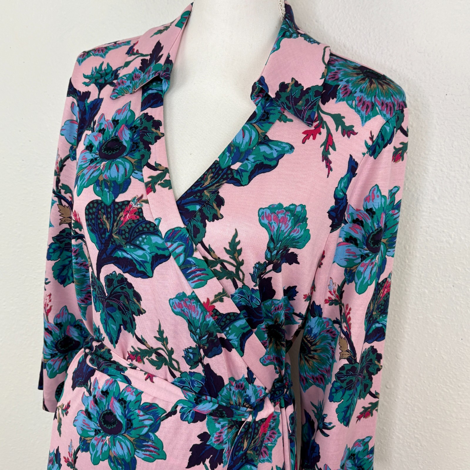 Diane von Furstenberg Abigail Silk Jersey Midi Wrap Dress XL Floral Pink