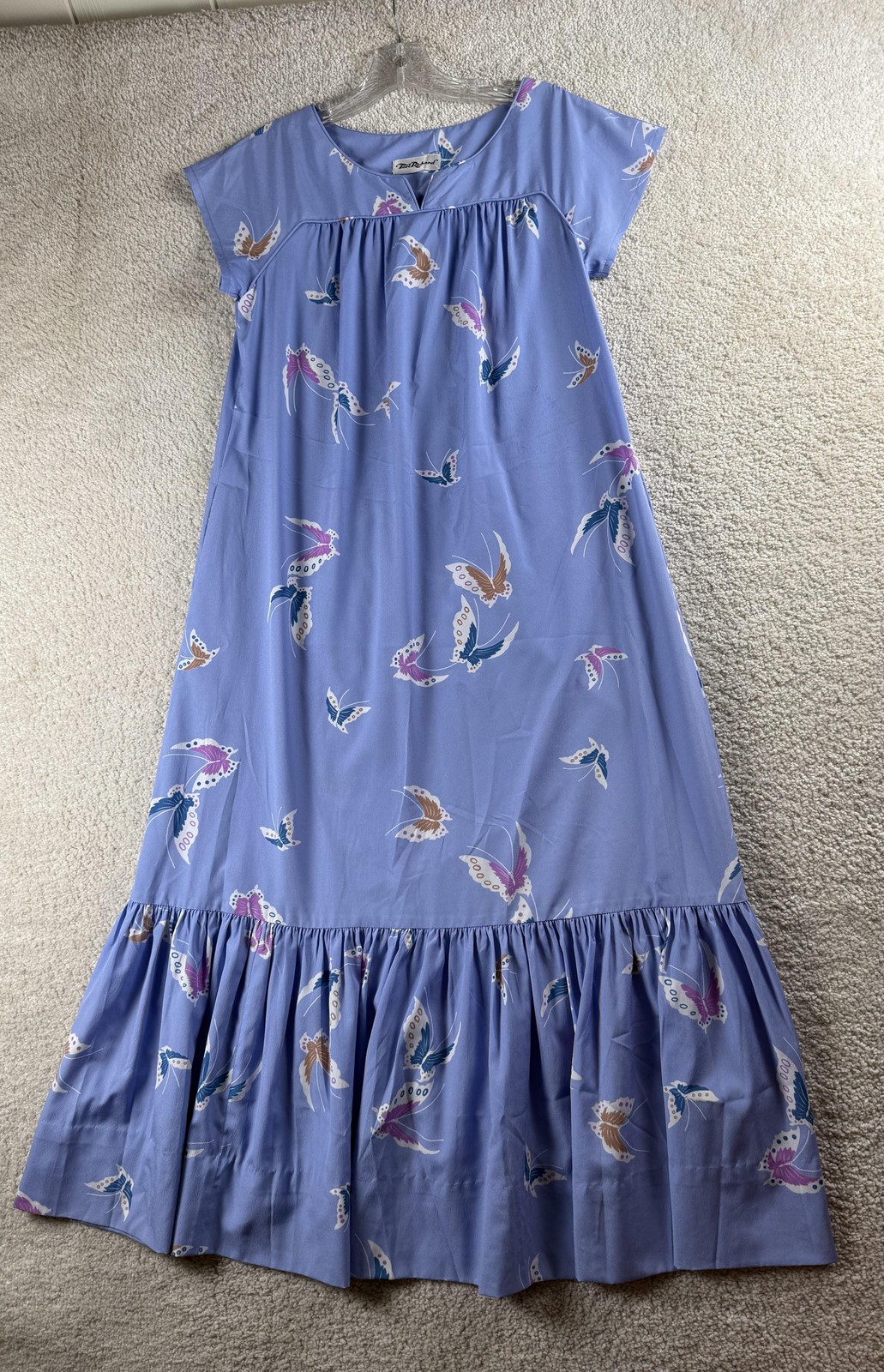 Vintage Tori Richard Muumuu Dress Womens Small Purple Blue Butterfly Print