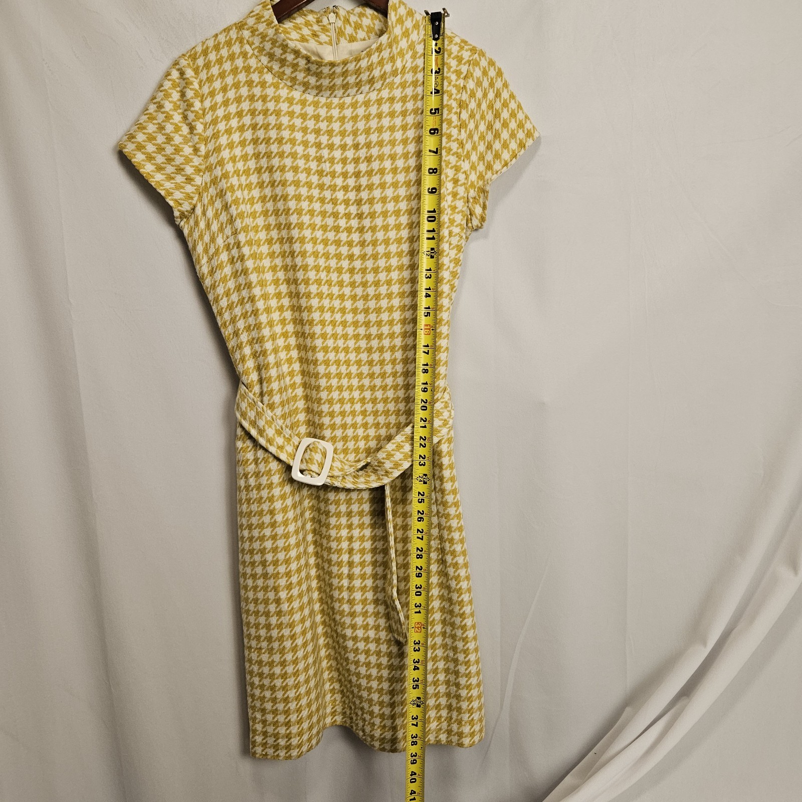 Metrostyle Womens Houndstooth Pattern Dress Size 12 Yellow Mod Vintage Look