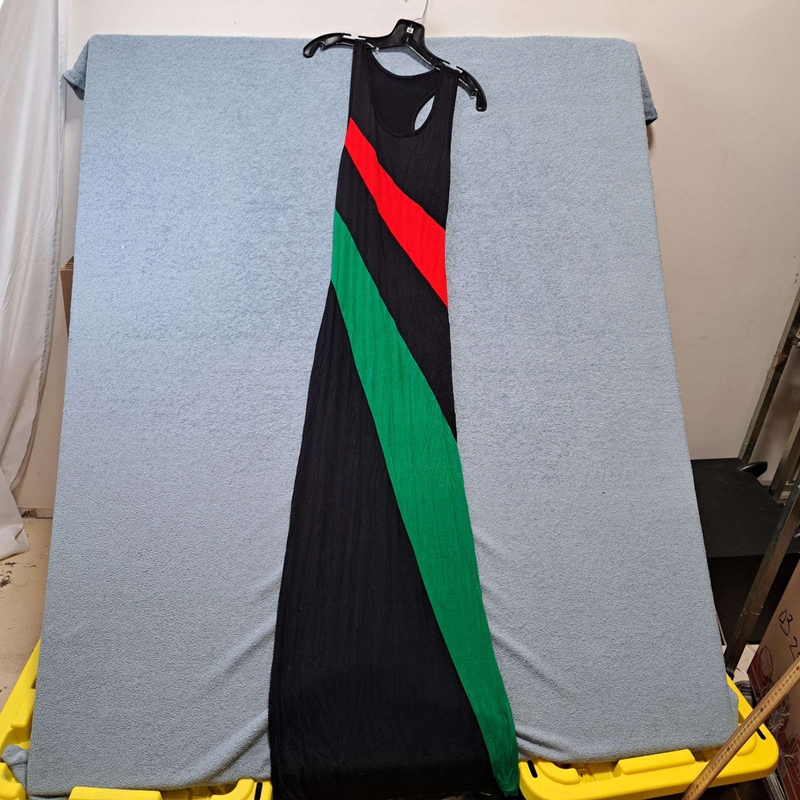 Womens Black, Green, and Red Color-block Maxi Dress Size S/M Casual Round Neck