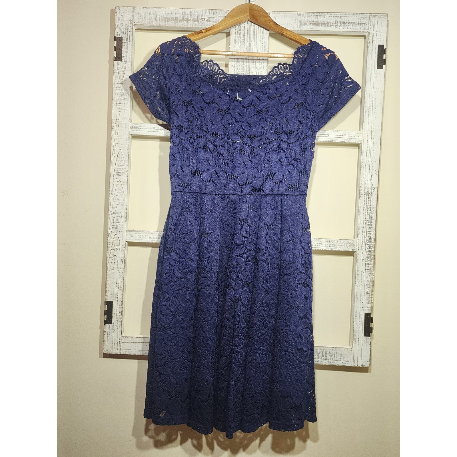 Missmay Retro Gorgeous City Navy Blue Floral Lace Fit and Flare Dress Size M