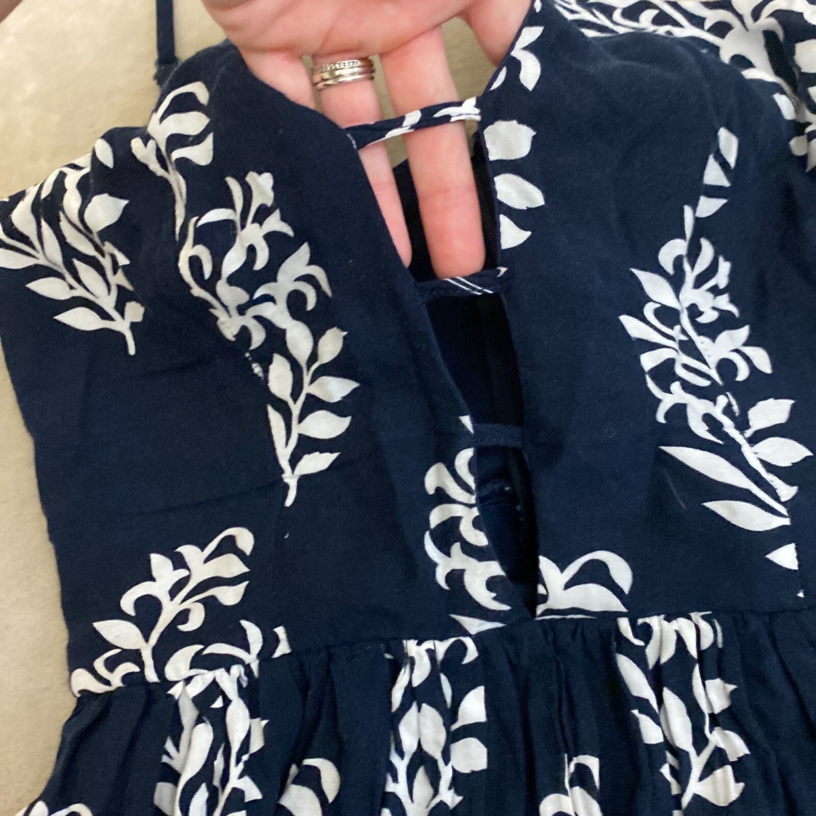 Miss Avenue Womens Navy Blue Leaf Print Split Neck Side Slit Maxi Dress Size S
