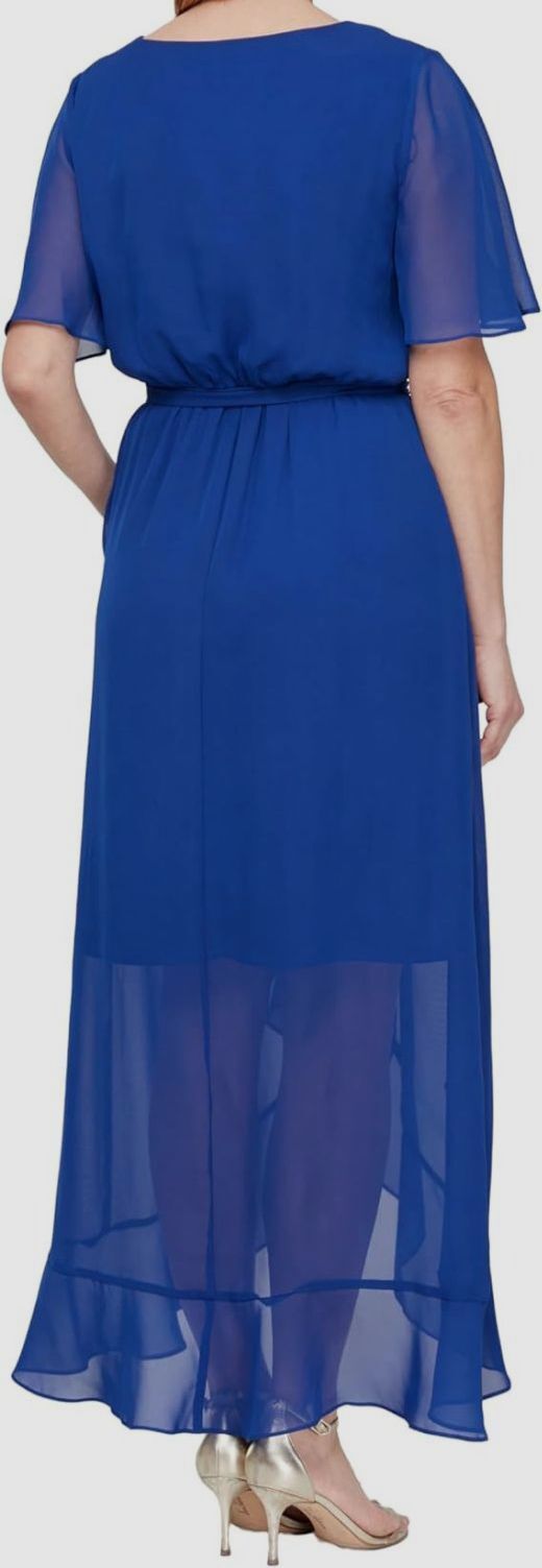 SLNY Women’s Blue Ruffled Surplice Flutter Sleeve Self-Tie A-Line Dress Size 18