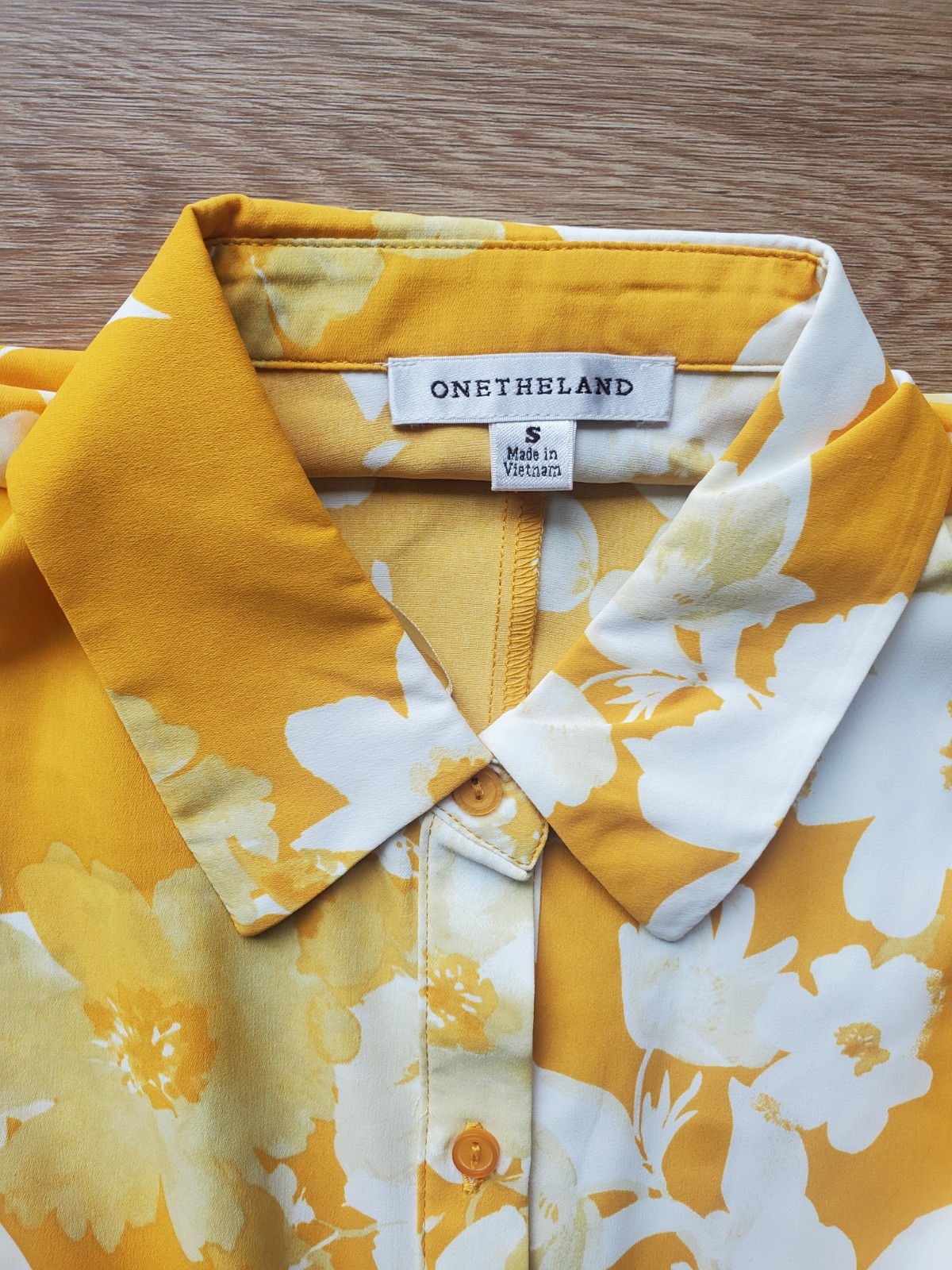 ONETHELAND Yellow/White Floral Button-Front Belted Collared Maxi Dress S