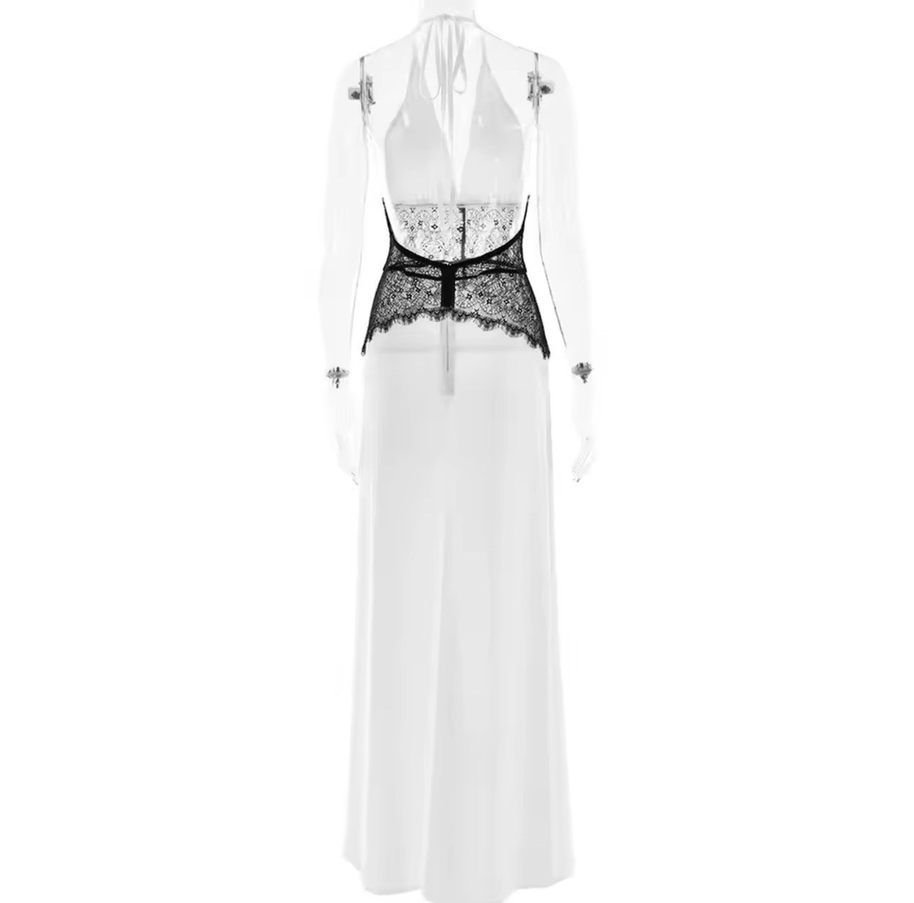 Saide – Halter Gown with Lace Accents In White, Black & Pink Sizes S M L