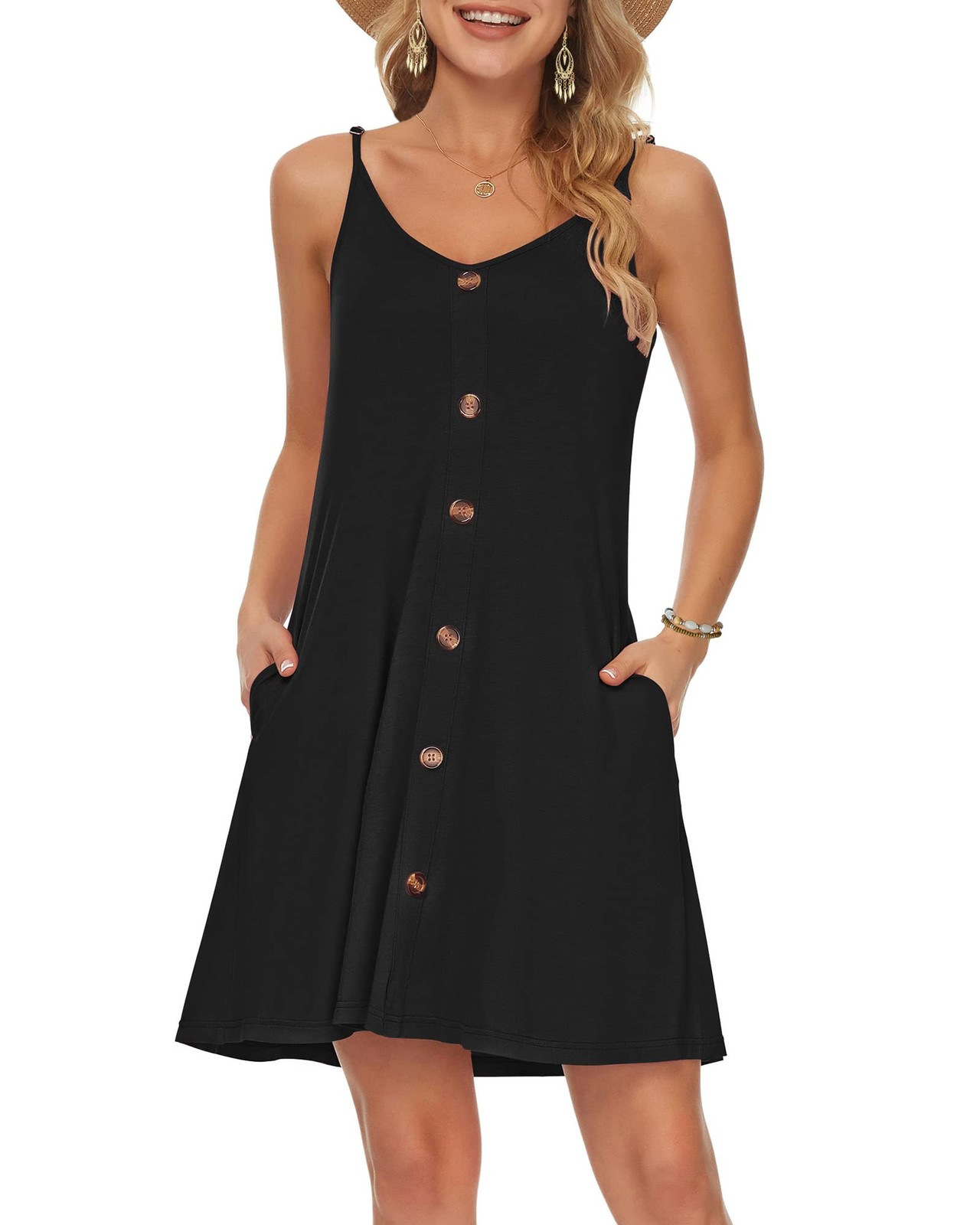 Women’s Summer Spaghetti Strap Button Down V Neck (Variety Sizes And Colors)
