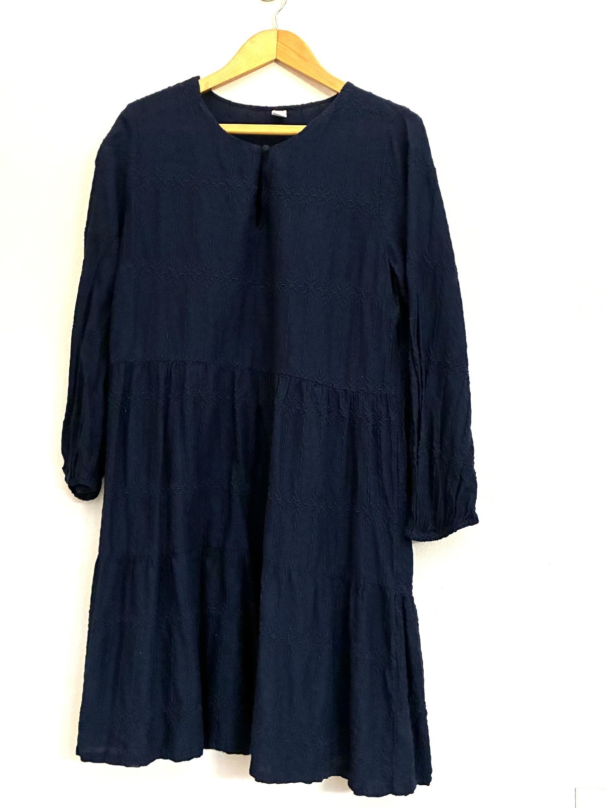 Old Navy Navy Blue Embroidered Tiered Boho Cottagecore Peasant Dress LARGE