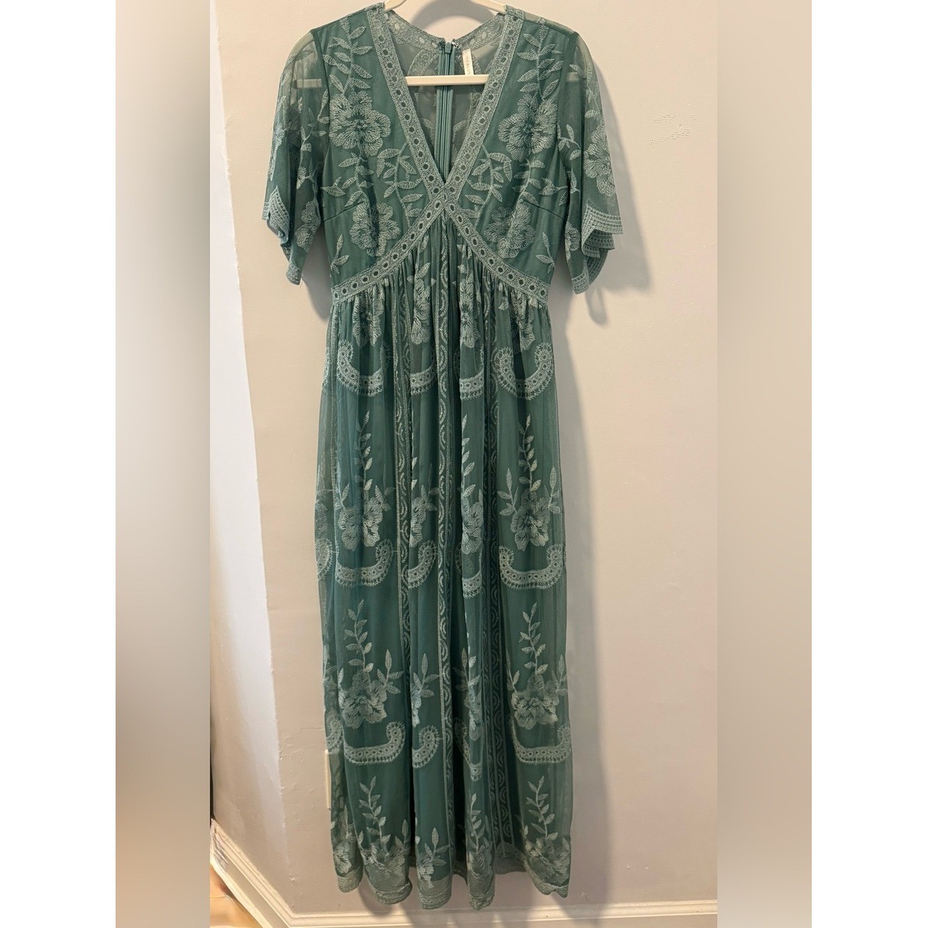 PinkBlush Sage Green Embroidered Lace Maternity Maxi Dress S Romantic Fairycore