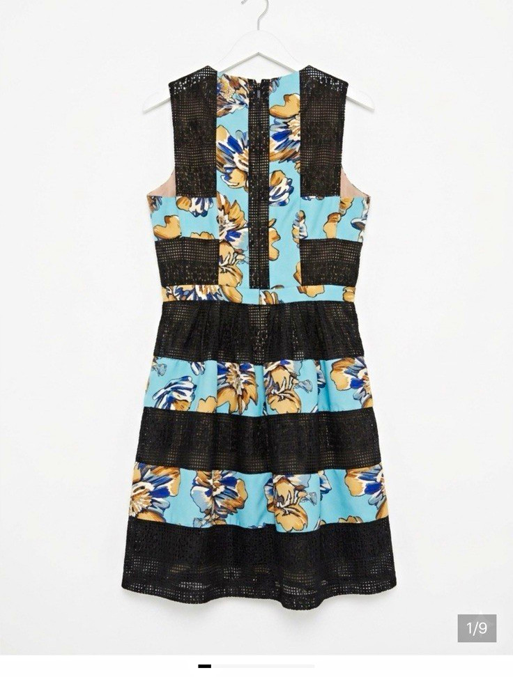 BCBGMAXAZRIA Cecile Floral Lace Panel Dress 4 Fit & Flare Lined Zip