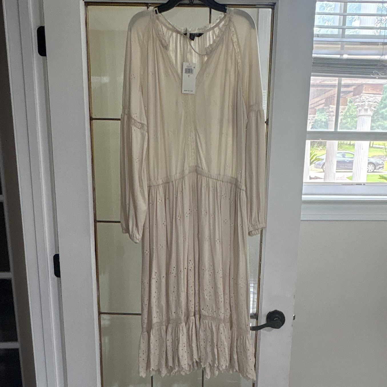 Lauren Ralph Lauren Cream Cotton Embroidered V-Neck Maxi Midi Dress L