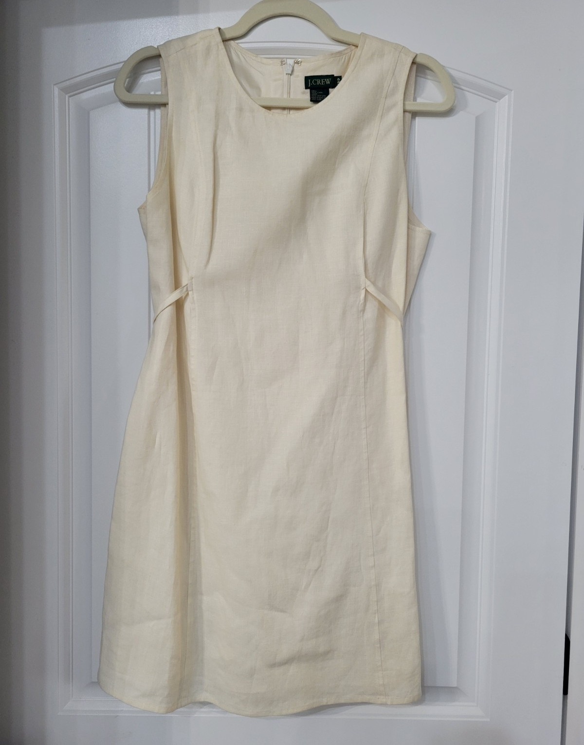 VTG Y2K J.CREW Ivory Linen Shift Dress 12P Sleeveless Lined