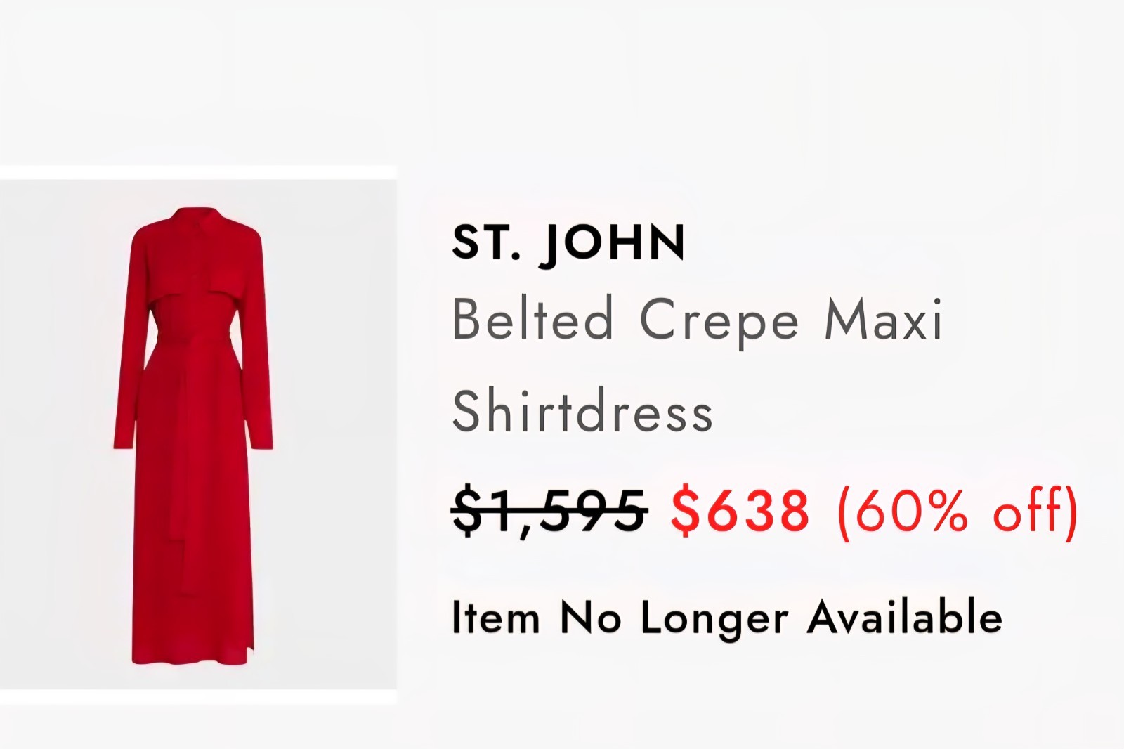 St. John Red Sz S Crepe Belted Collared Button Front Long Sleeve Maxi Dress