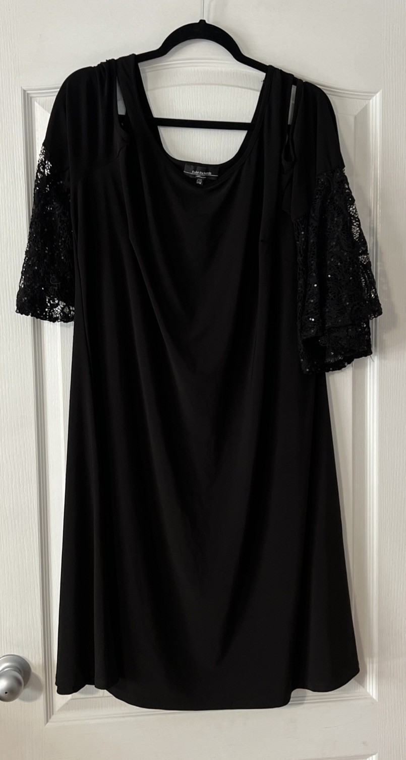R&M Richards Illusion Dress Black Lace Cap Sleeve Fit Sheer Bodice Size 18W