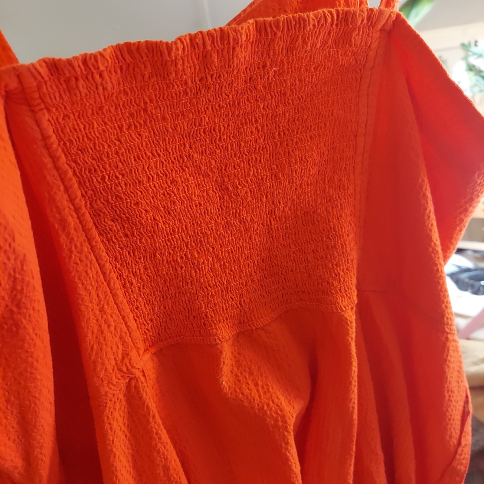 Free Assembly Orange Textured Dress XXL Smocked Back Pockets Fit & Flare
