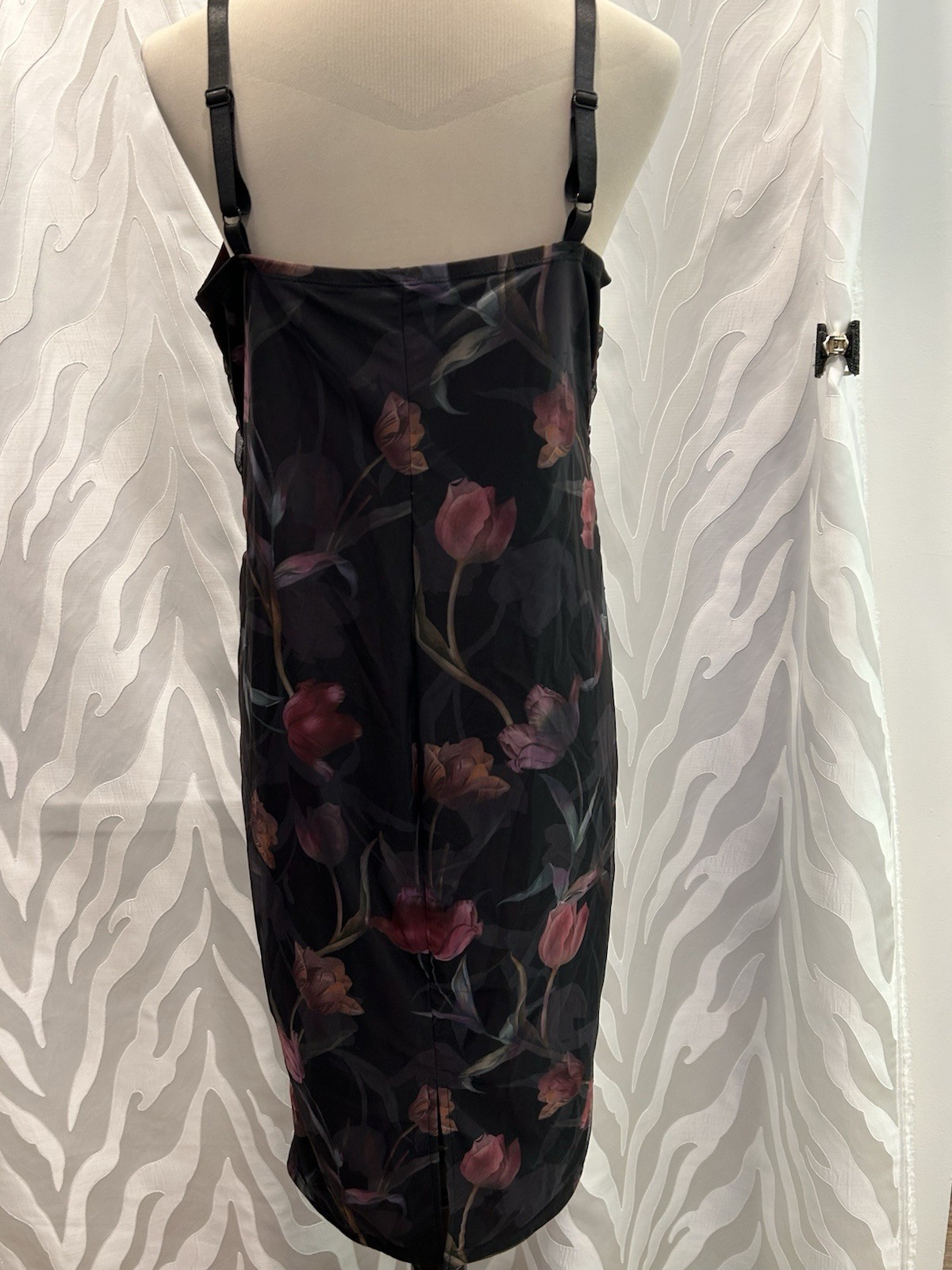 Bloomchic Black Sheer Mesh Lined Ruched Sides Stretch Dress Size 12