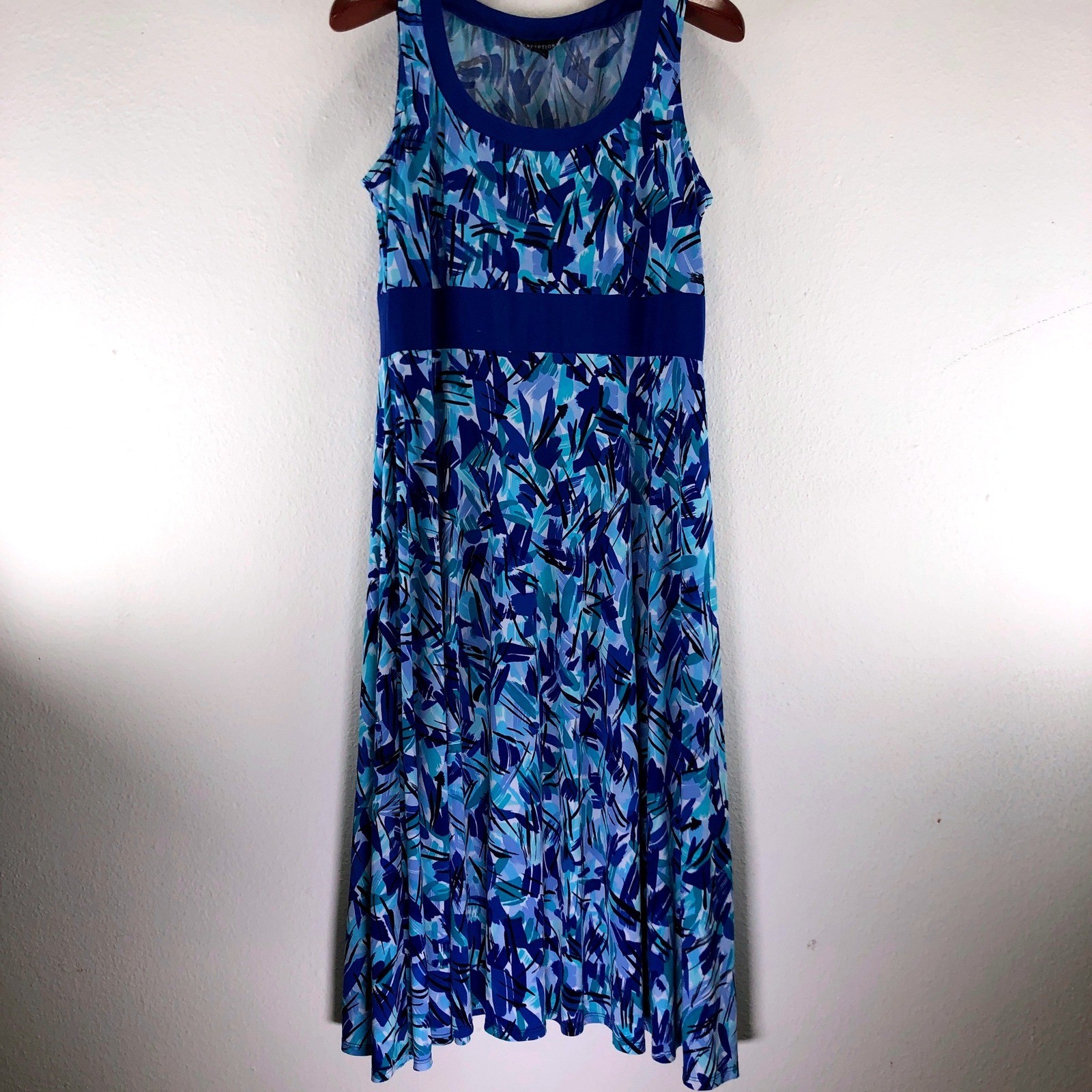 Perceptions New York Blue Abstract Brushstroke Sleeveless Midi Dress Womens 16