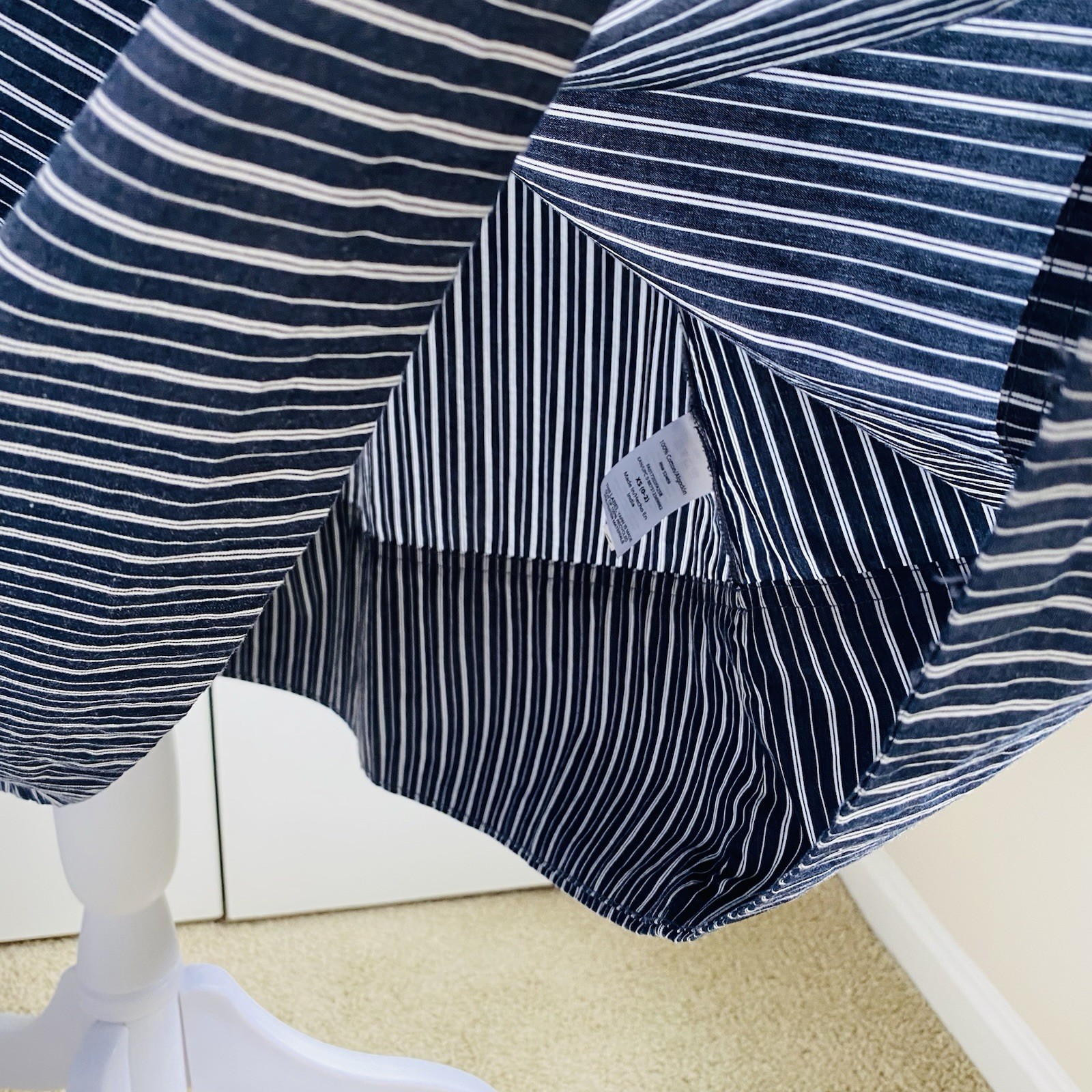 Free Assembly | Belted Cotton Utility Midi Dress Pockets Navy White Striped | XS