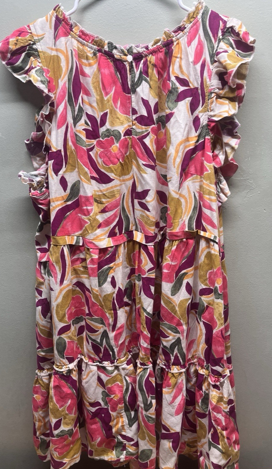 St Johns Bay dress womens plus size 1X floral pink & yellow ruffles