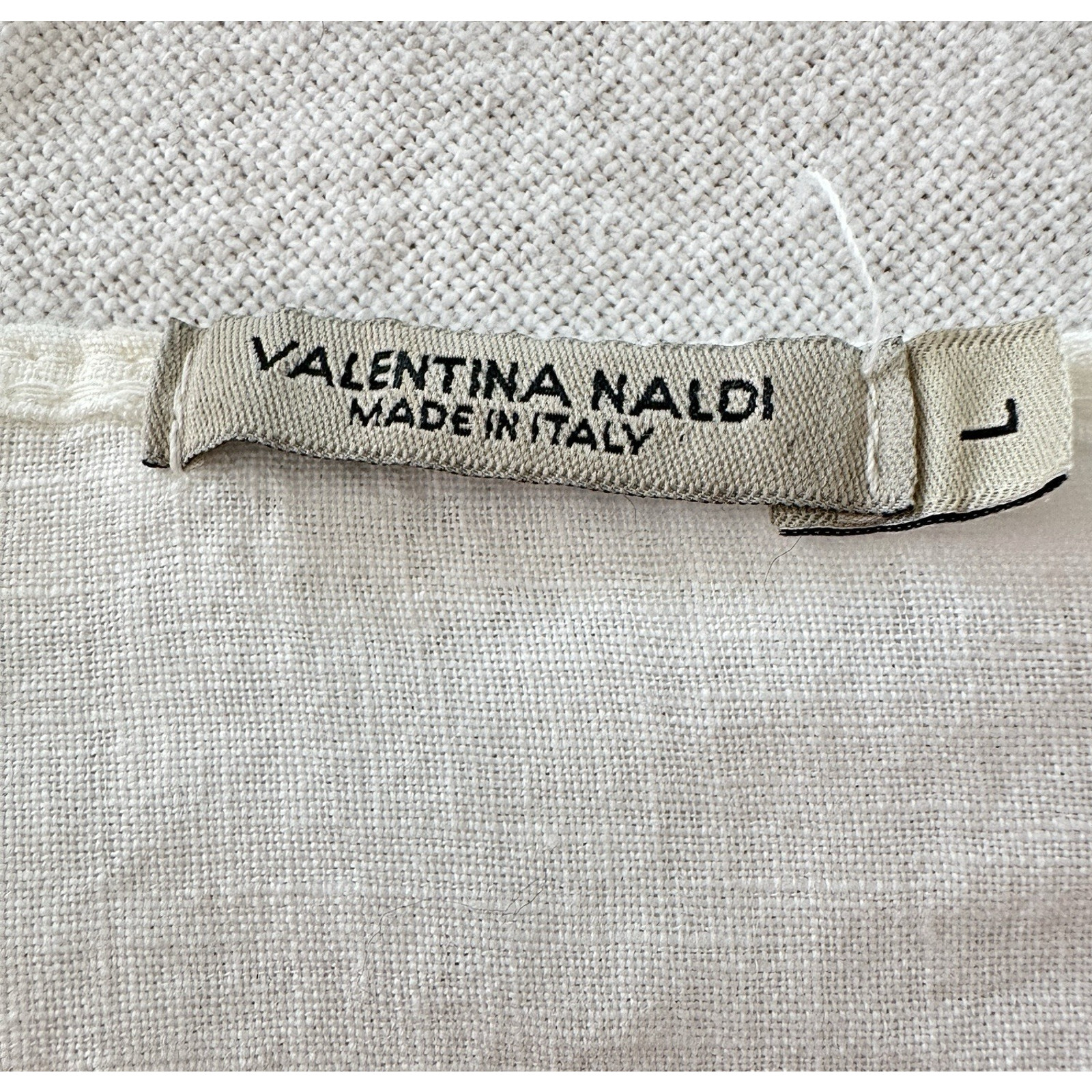 Valentina Naldi sz L White 100% Linen Crochet Trim V-Neck Mini Dress Italy Made