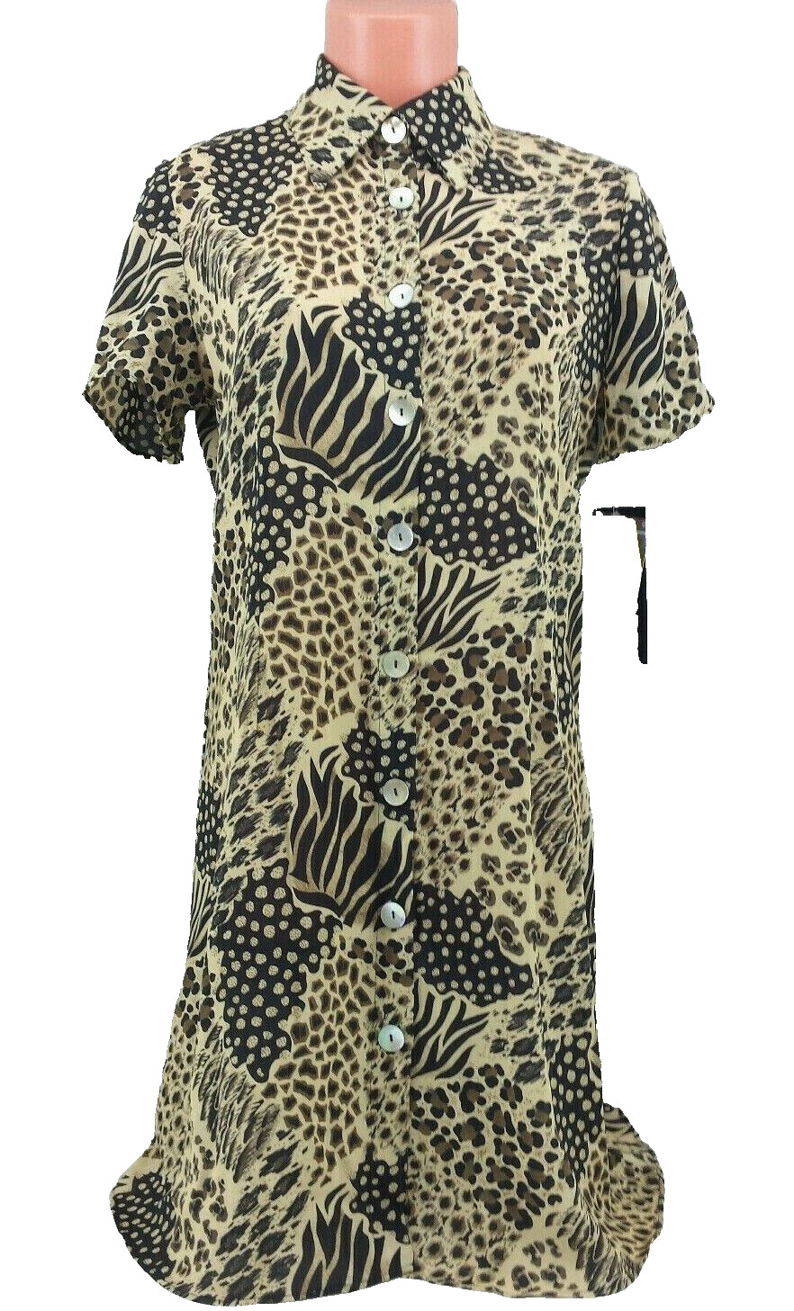 Halmode Petites Ladies Beige, Black, Brown Multi-colored Animal Print Dress. 6