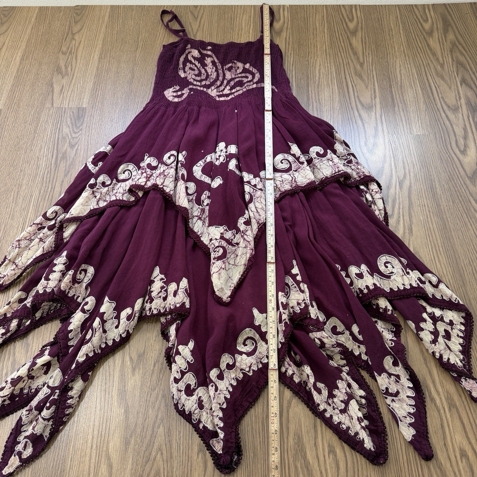 Advance Apparels Dress Womens One Size Burgundy Smocked Tiered Artsy Festival