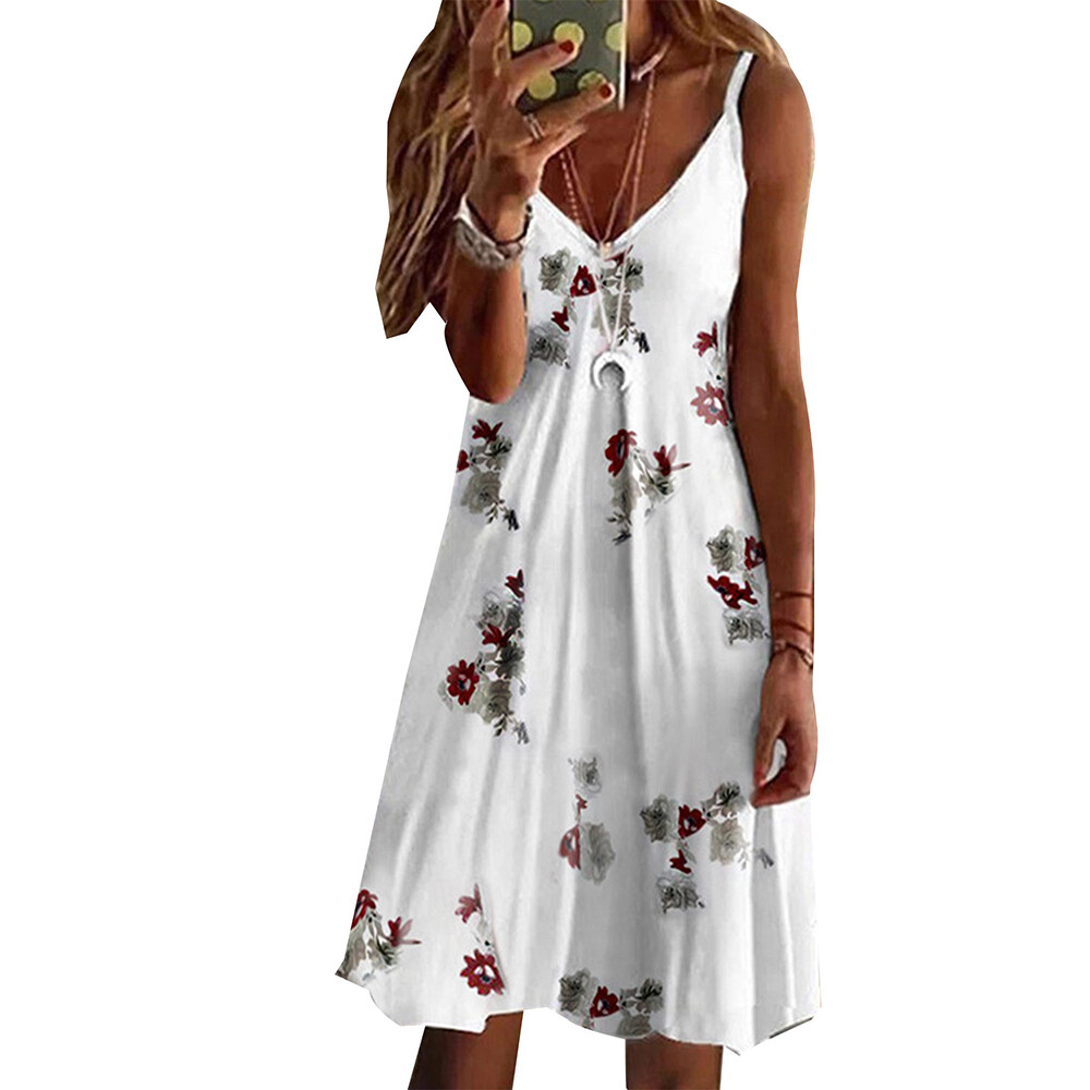 Womens Boho Floral Summer Beach Sundress Ladies Cami Dress Strappy Mini Dress US